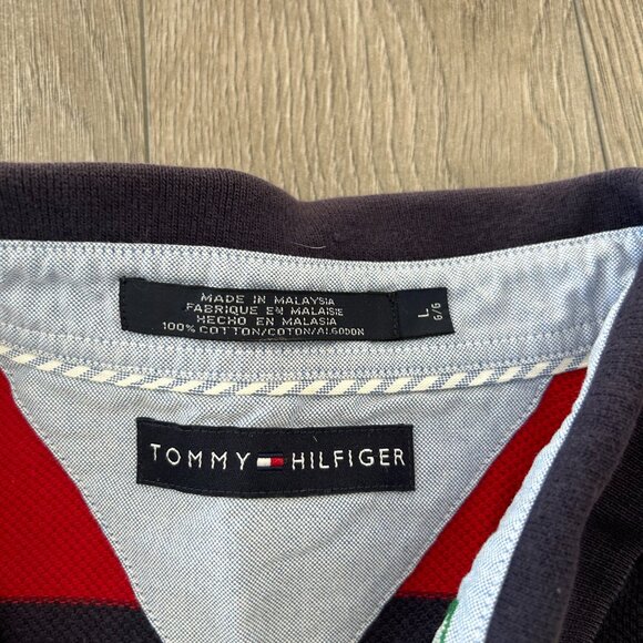 Tommy Hilfiger Men's Polo Shirt - Navy, Yellow, Red Stripes - Picture 3 of 4